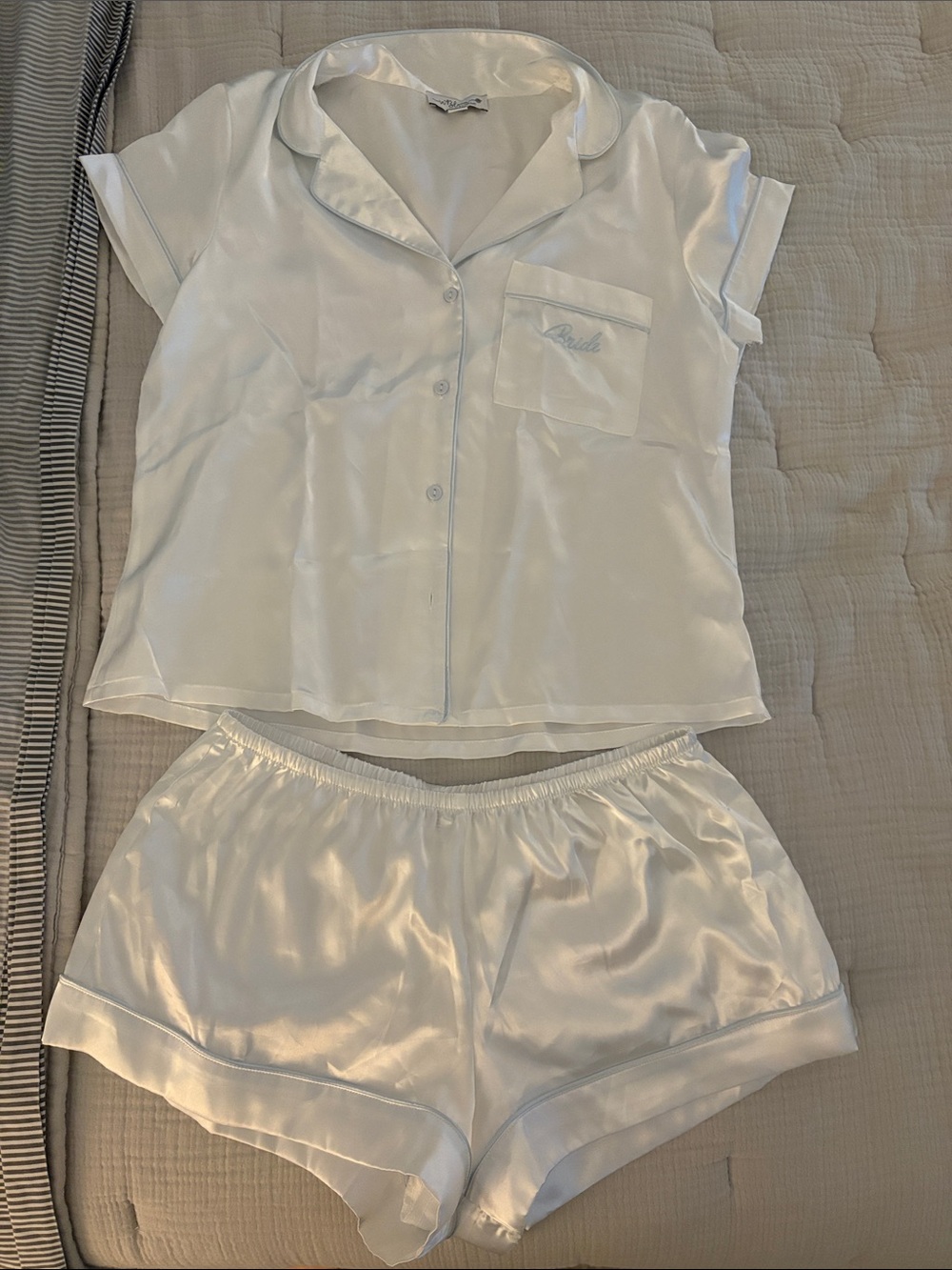 Satin Short Sleeve Bridal Pajama Set in White